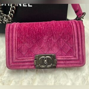 CHANEL Pink Quilted Velvet Bag